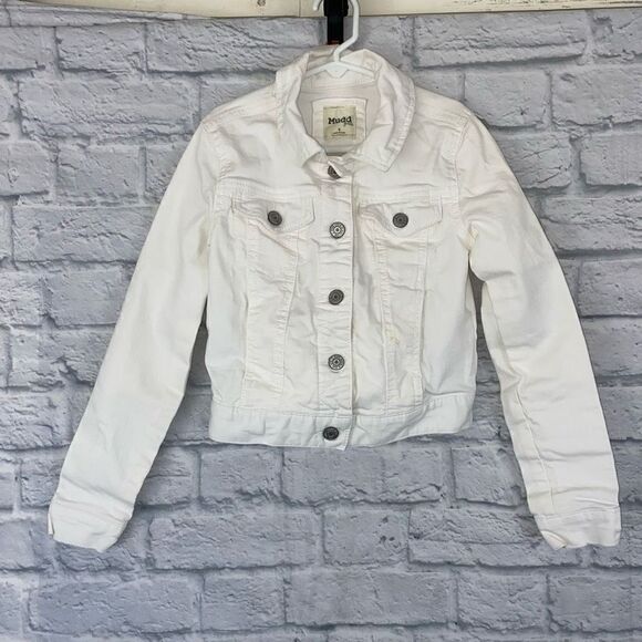 Mudd girls button up Longsleeve white jean jacket sz 8 - Picture 1 of 6